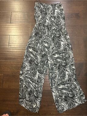 Elan- Black & White Palm Print Strapless Jumpsuit